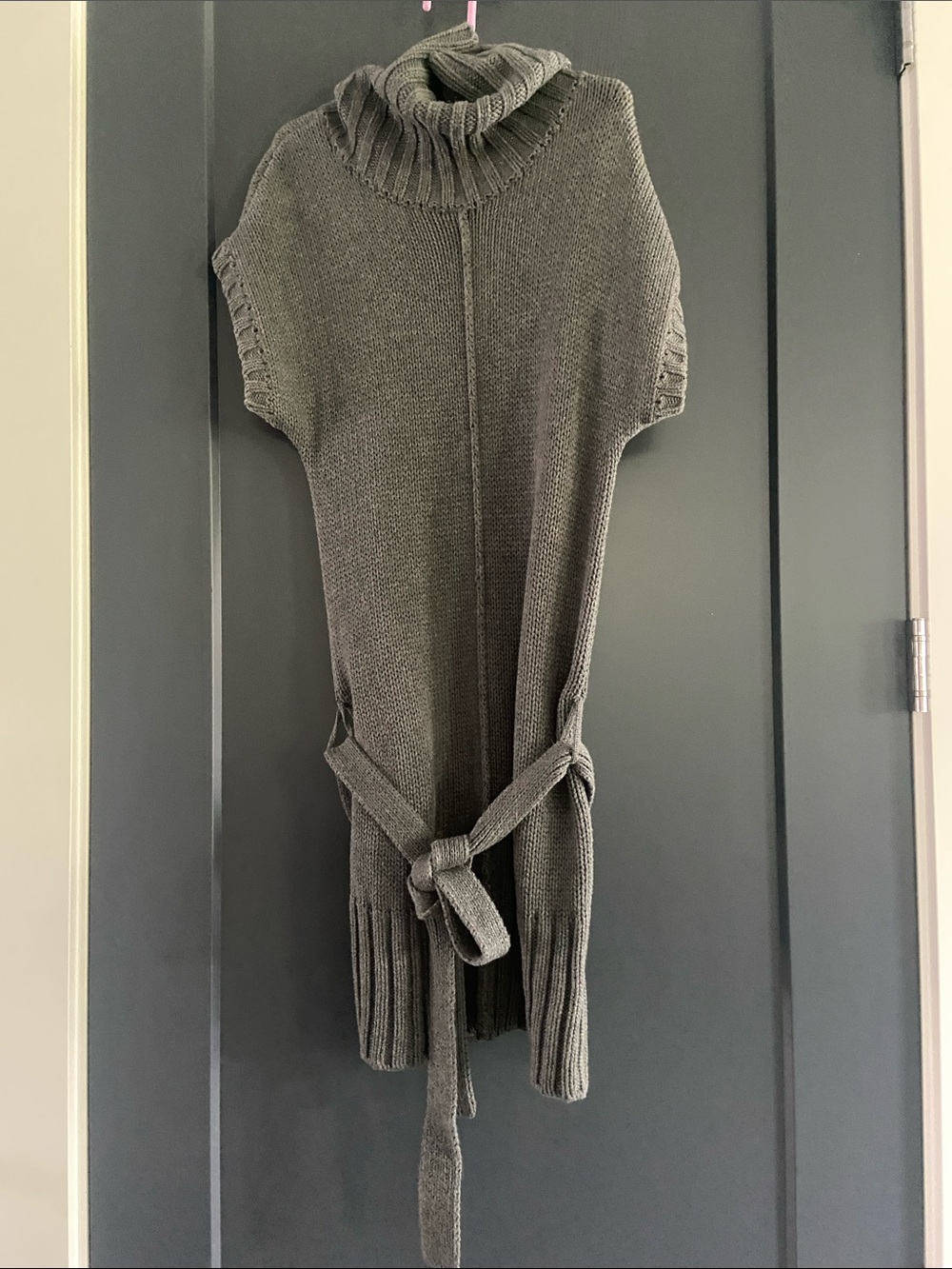 Moda International Gray Cowl Neck Belted Knit Sweater